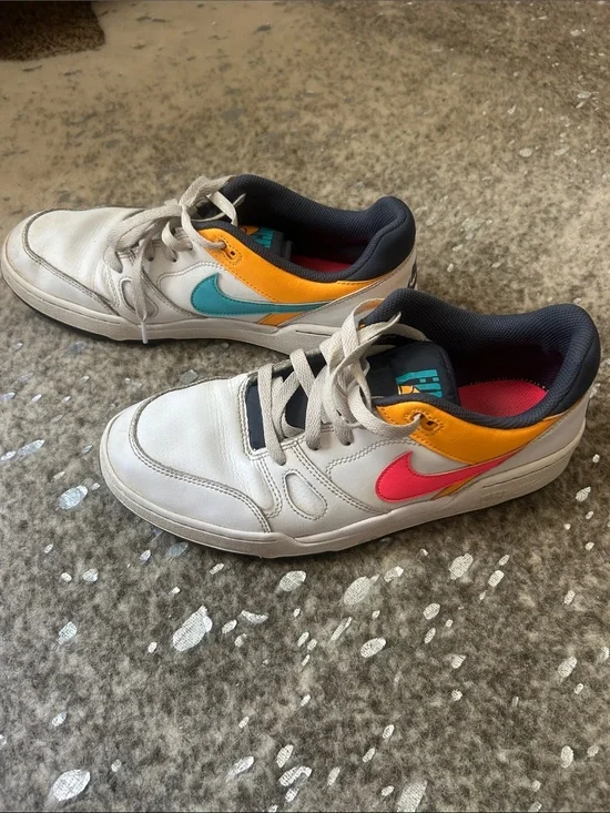 Nike Men’s Low-Top Sneakers in White with Pink, Teal & Yellow Accents