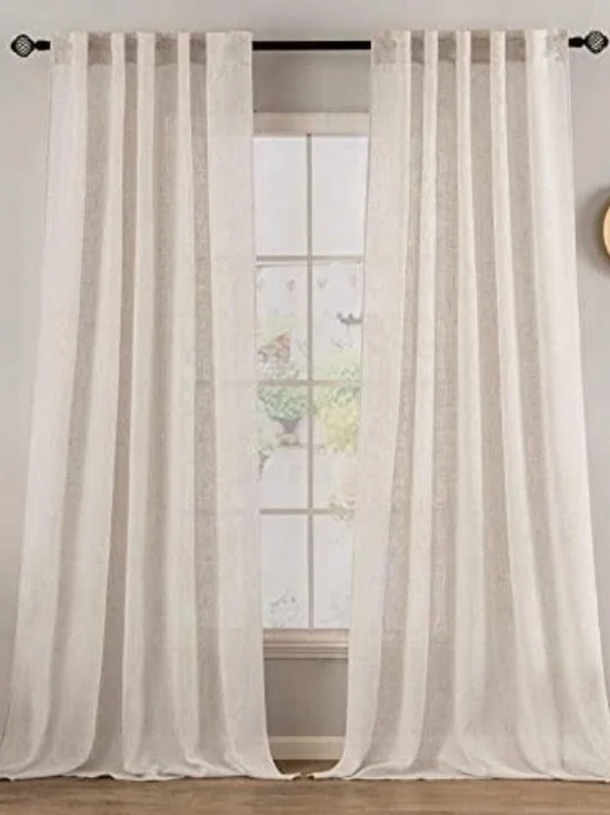 MIULEE Natural White Linen Curtains 52x94 Inch Length 2 Panels