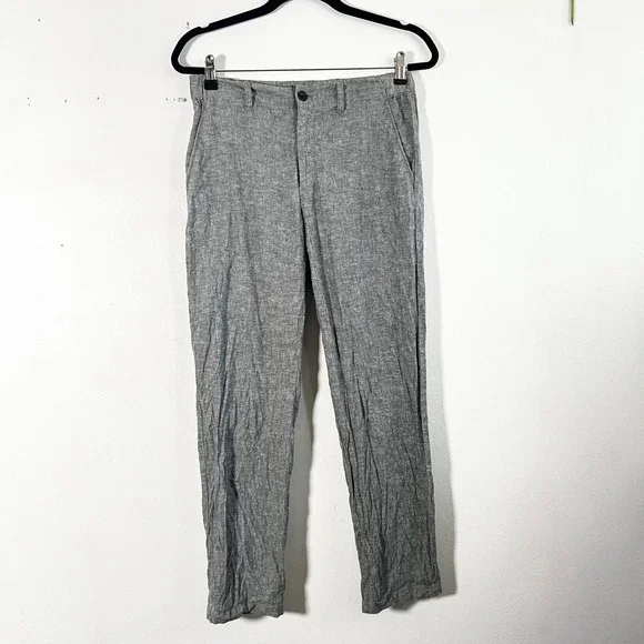 Uniqlo Linen Blend Pants Mens‎ Small Grey Straight Leg Casual Summer