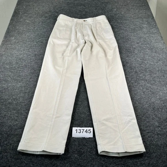 Vintage Tommy Hilfiger Chino Pants Mens Beige Excellent Pleated Cuffed Khakis