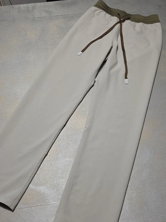 Figs Men's Chinos in Light Beige with Olive Waistband and Brown Drawstring