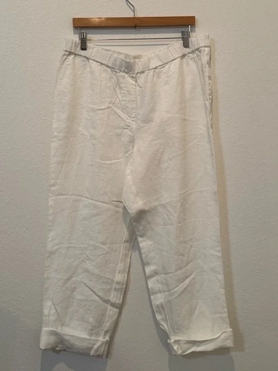 Pure Jill J.Jill White Linen Ankle Pants Large Pull On Adjustable Hem