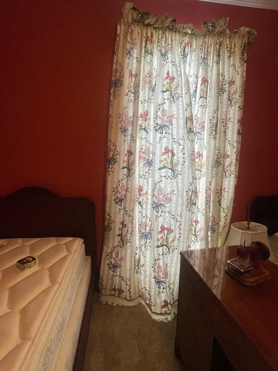 Floral Cream Curtain Panel with Pink & Blue Accents
