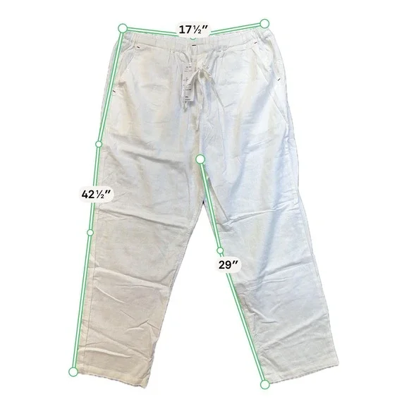 Linen Drawstring Pants Mens XL White New Casual Straight Leg