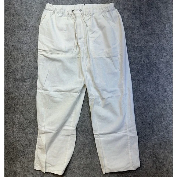 Utcoco Linen Pants Mens XL White New Drawstring Relaxed Beach Trousers XR21.905L