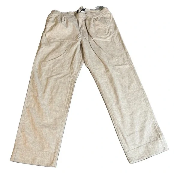 Abercrombie & Fitch Mens Linen Blend Loose Straight Pull On Pant XL Light Beige