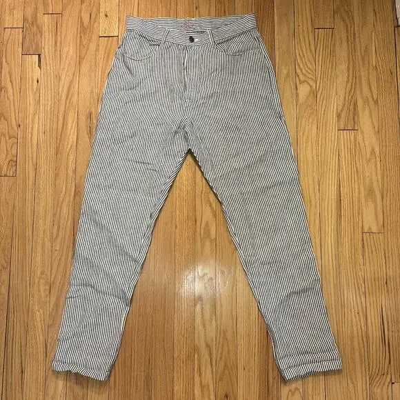 Alex Crane Pants Men's Size 30 Stripe 100% Linen Relaxed Fit Casual Button Fly