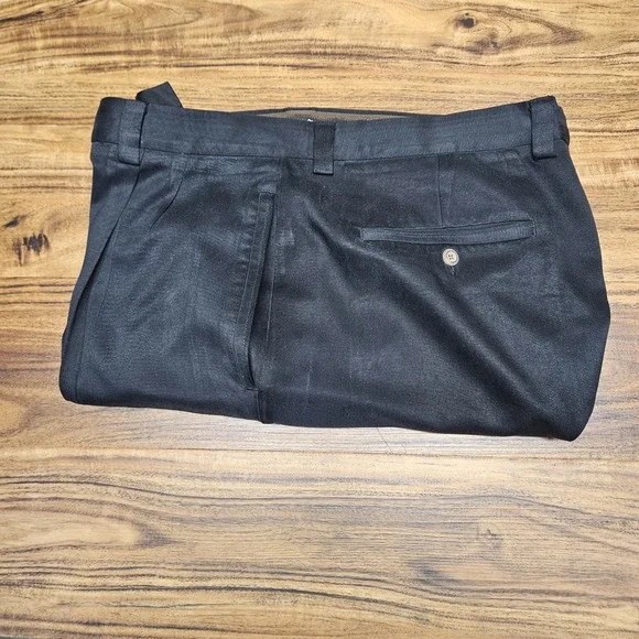 Tommy Bahama Pants Mens 40x30 Black 100% Silk Chino Relaxed Fit Pleated Front