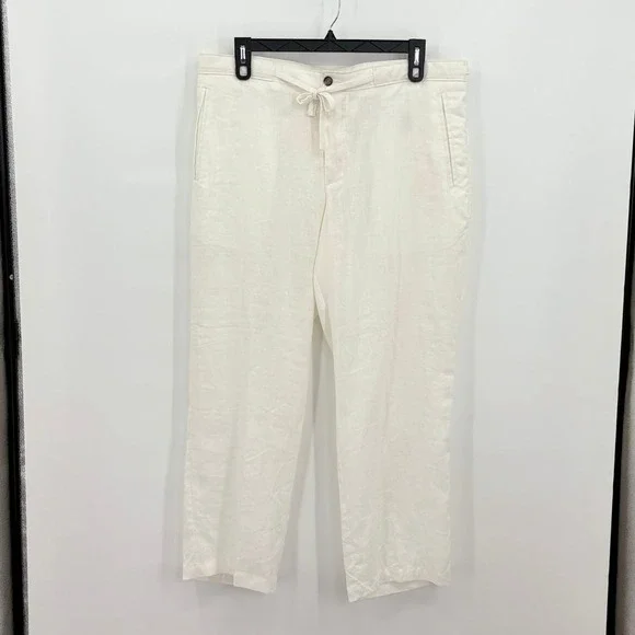 Tasso Elba Island Mens 38x30‎ White 100% Linen Drawstring Straight Leg Pants