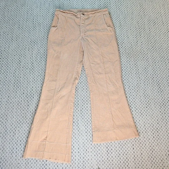 VTG Corduroy Bell Bottoms LIBERTY Tan 70s W30 Bell Flare Hippie Talon Pants RARE