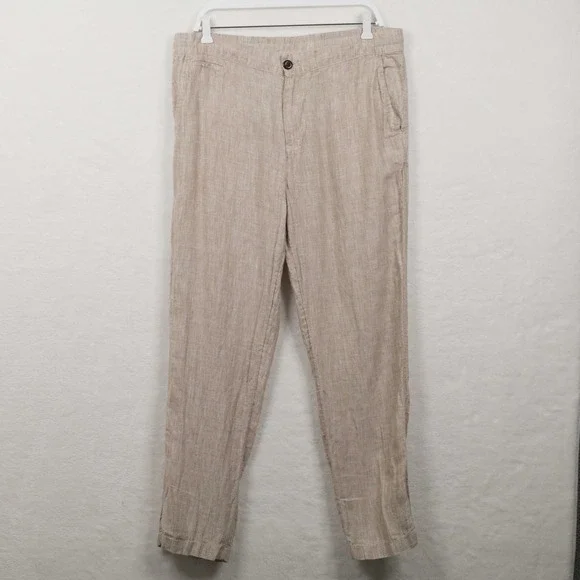 PANAMA JACK 100% Linen Elastic Waist Casual Trousers Beach‎ Pants Beige Sz L