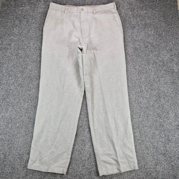 Dockers Premium Linen Cotton Pants Mens 36x32 Beige Flat Front Relaxed