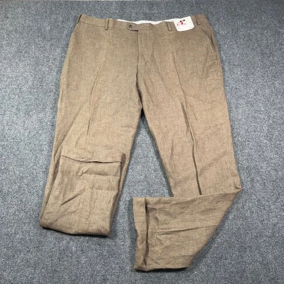 Joseph Abboud Heritage Pants Mens 44 100% Linen Leomaster Italian Brown Unhemmed