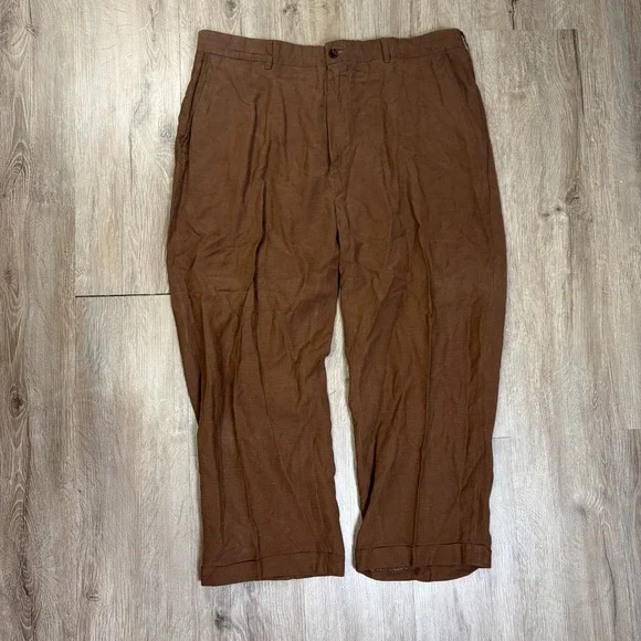 VTG Polo Ralph Lauren Silk Linen Pants Mens 38x25 Brown Relaxed Resort Vintage