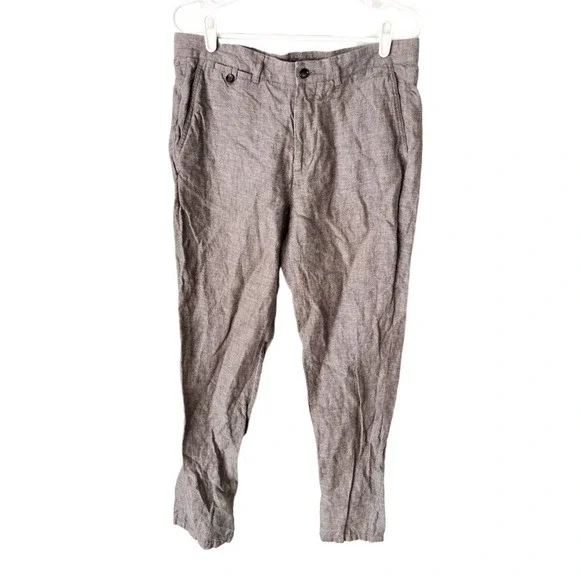 Murano Baird McNutt Linen Slim Fit Pants Mens 34x32 Taupe Brown Trousers