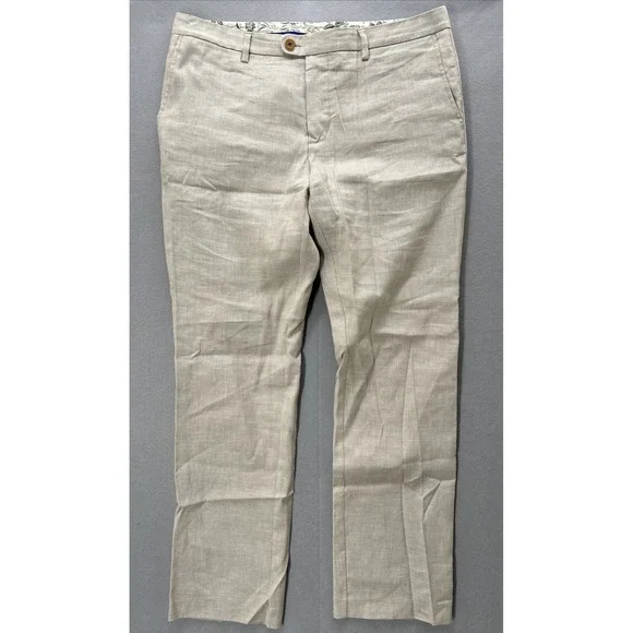 Tommy Bahama Latigo Beach Men 36(38)x32 Flat Front Khaki Linen Blend Pants.