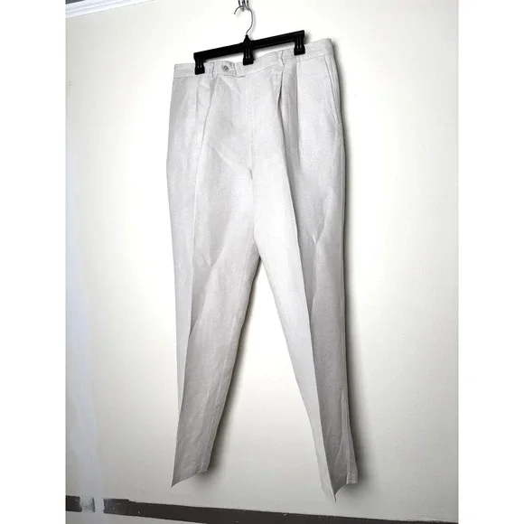Tommy Bahama Mens 36x32 Linen Silk Herringbone Pleated Trousers Beige Pants