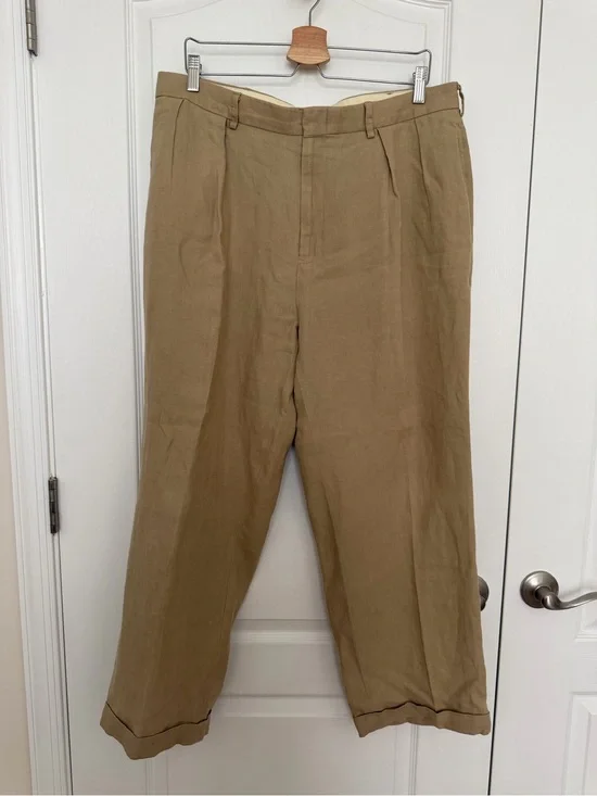 EUC Vintage Polo Ralph Lauren Men's Casual Pleated 100% Linen Pants-Tan 36 X 30
