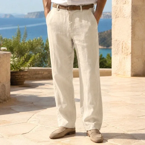 Cubavera Linen Pants 30x30 Khaki Beige Flat Front Relaxed Straight Leg Summer