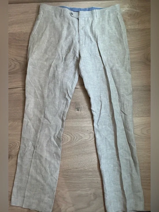 Tommy Hilfiger Mens Hall Modern Fit Linen Blend Suit Pants Gray 36x32