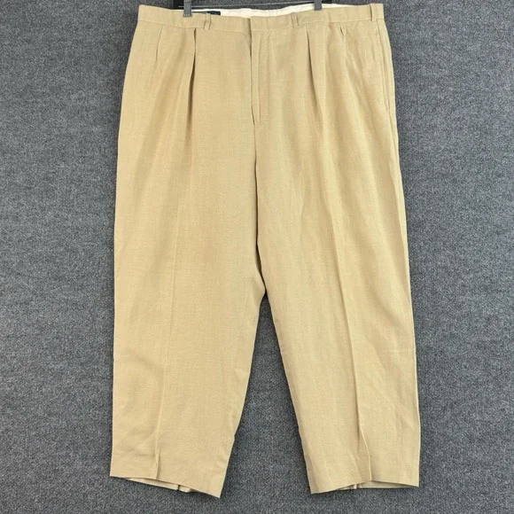 Polo Ralph Lauren Silk Linen Pants Mens 42x28 Beige Sand Pleated Travel Vacation