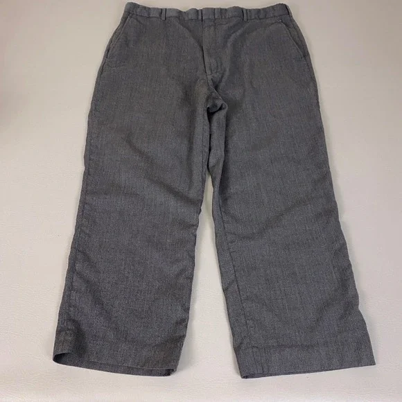 Lands End Wool Dress Pants Mens 40 (Fit 36) Gray Flat Front Slacks USA Vintage