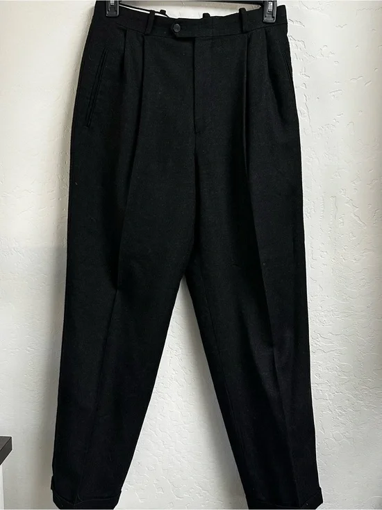 L’HOMME Men's Black Pleated Wool Blend Dress Pants Trousers 32W x 30L Vintage