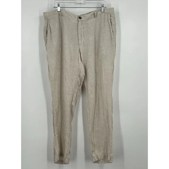 Club Room Luxury 100% Linen Men's 38x30 Flat Front Pants Beige Resort Vacation