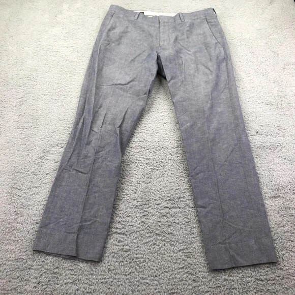 J.Crew Pants Mens 31x30 Blue Chambray Dress Flat Front Slim Straight Ludlow