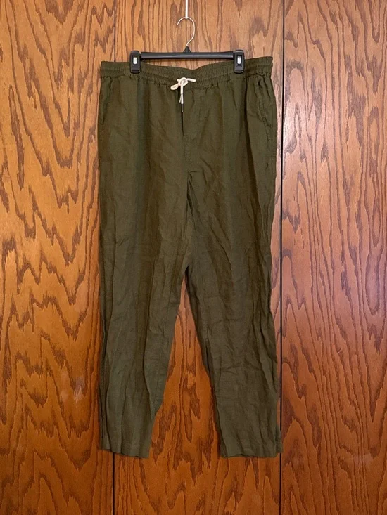 Quince 100% European Linen Drawstring Beach Pants XL Martini Olive
