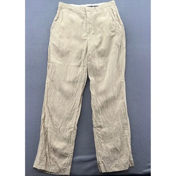 VTG Polo Ralph Lauren Pants Mens 33x32 Linen Silk Tan Straight Leg Flat Front