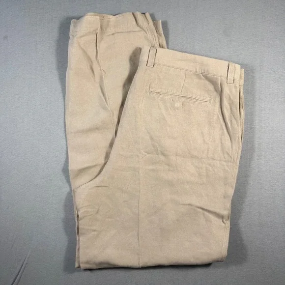 Tommy Bahama Mens 38x32 Linen Silk Blend Pants Beige Flat Front Relaxed Trousers