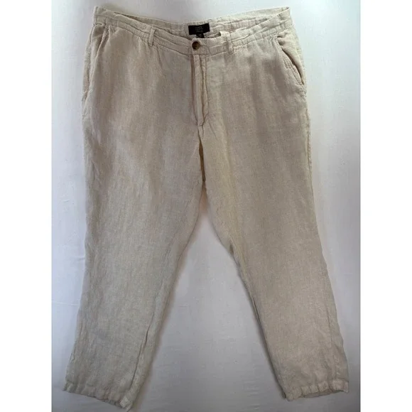 Club Room Luxury Mens Beige 100% Linen Straight Leg Pants 38W 30L Oatmeal