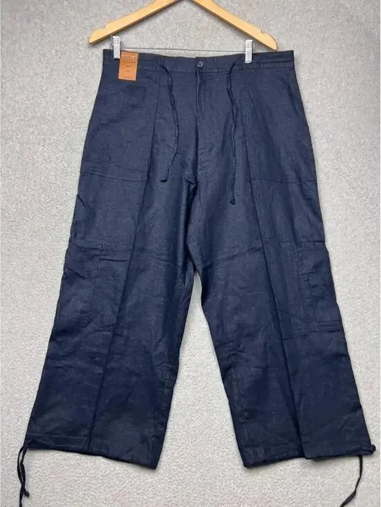 Trust Mens Capri Pants 36 Navy Linen Rayon Cargo Messenger Beach Y2K Cruise New