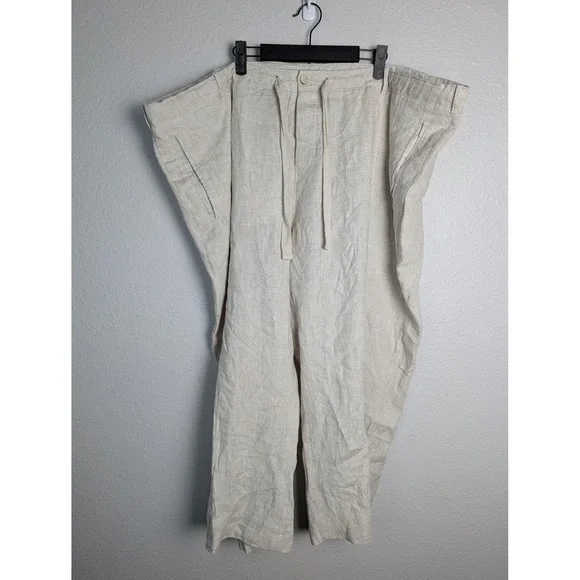 Perry Ellis Chino Pants Mens 46‎ Beige Linen Drawstring Classic Fit Lightweight