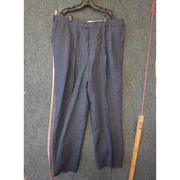 Paul Frederick Dress Pants Mens 44x42 Blue Pleated Straight Leg Regular Fit