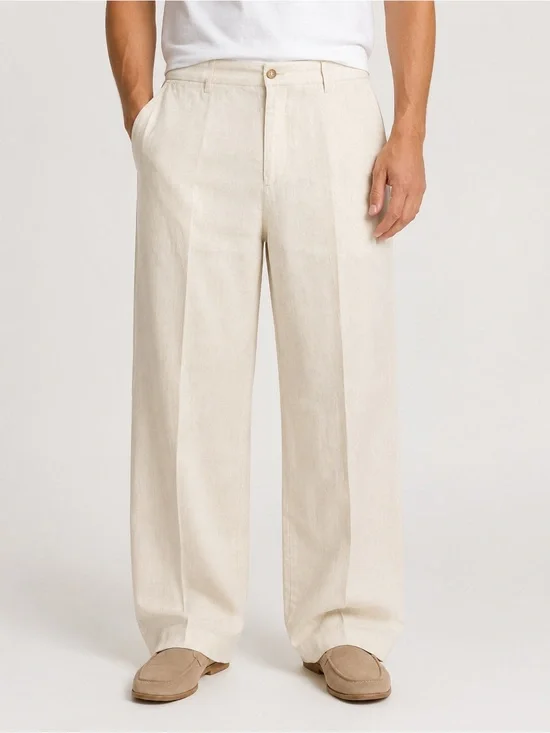 Armani Exchange Men's Wide-Leg Linen-Blend Pants in Light Beige