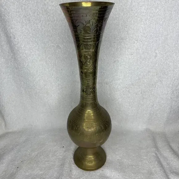 Brass Engraved Vase Etched Design Made in India 14