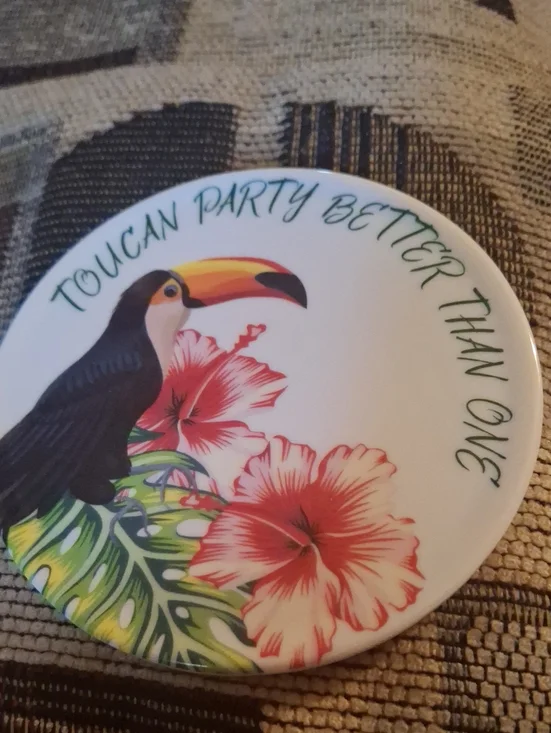 Toucan Party Coaster - White with Tropical Teal & Pink Design