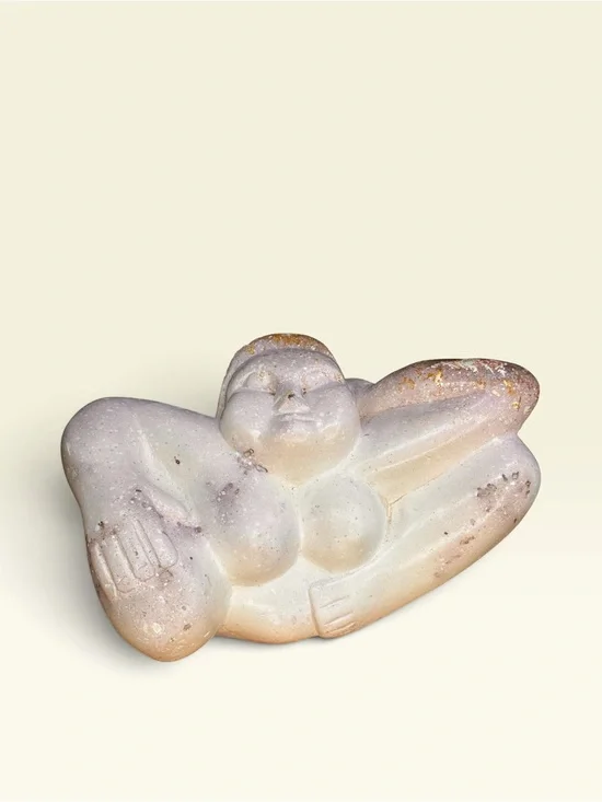 Carved White Stone Voluptuous Sculpture Nude Woman Fertility 8”x5.5”x5.5”