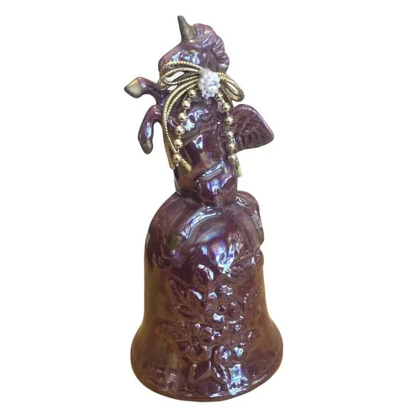 Beautiful Maroon Unicorn‎ Ceramic Bell Vintage 6x3 Inches Floral Etching