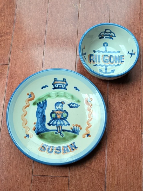 M. A. Hadley hand-painted ceramic plate and bowl set - 