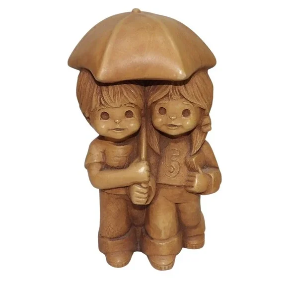 Vintage Bill Mack Solar Statuary Figurine Boy Girl Umbrella 8.5