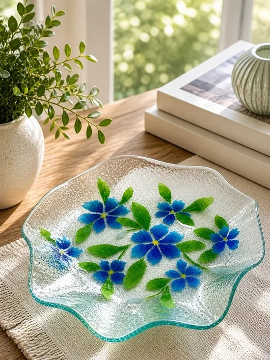 Sydenstricker Art Glass Bowl Signed Syd Blue Periwinkle 9.5”