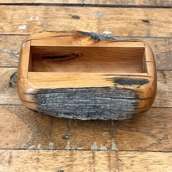 Vintage Handmade Live-edge Wooden Business Card Holder 4.5