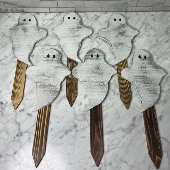 Halloween Ghost Yard Stakes - 6PCS Rustic/ Distressed Ghost Lawn Decorations