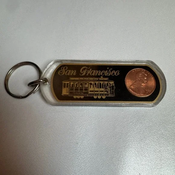 San Francisco Cable Car Lucky Penny Keychain‎ Golden Gate Bridge Souvenir