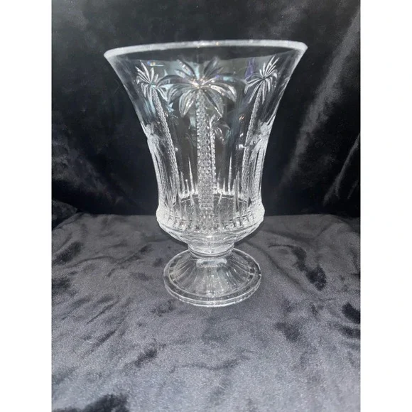 Crystal Palm Tree Vase Unisex 8in Clear Excellent Etched Coastal Hurricane‎