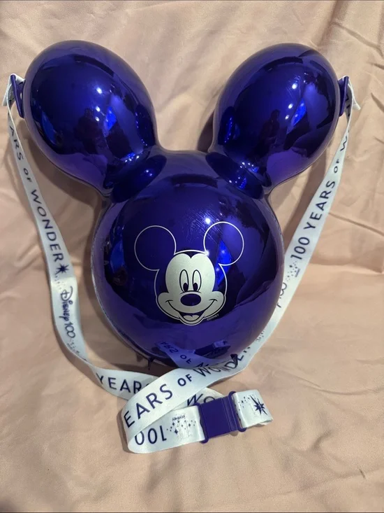 Disney Blue 100 years of wonder Mickey Head Bucket with White Lanyard