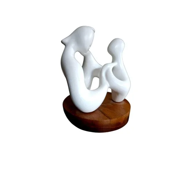 Vintage Circle of Love Figurine, Abstract Mother and Child Sculpture